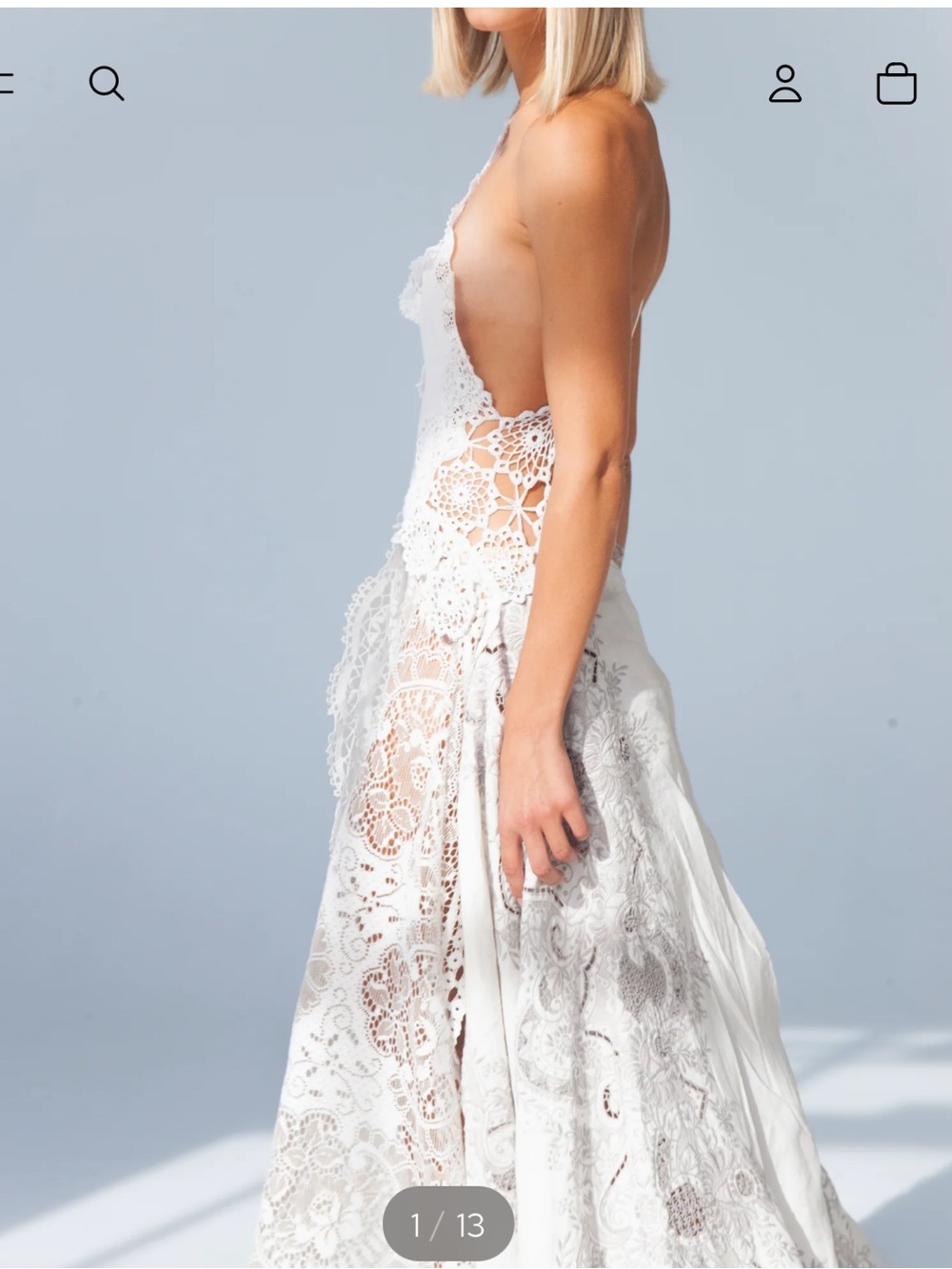 *BRAND NEW NEVER WORN* Asymmetrical White Lace Maxi Dress with Crochet Details